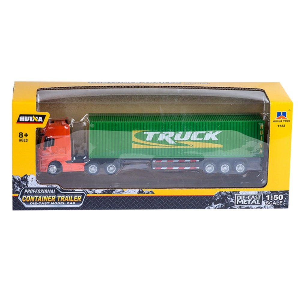 Modellastbil med containertrailer 1:50 metall/plast 29 cm