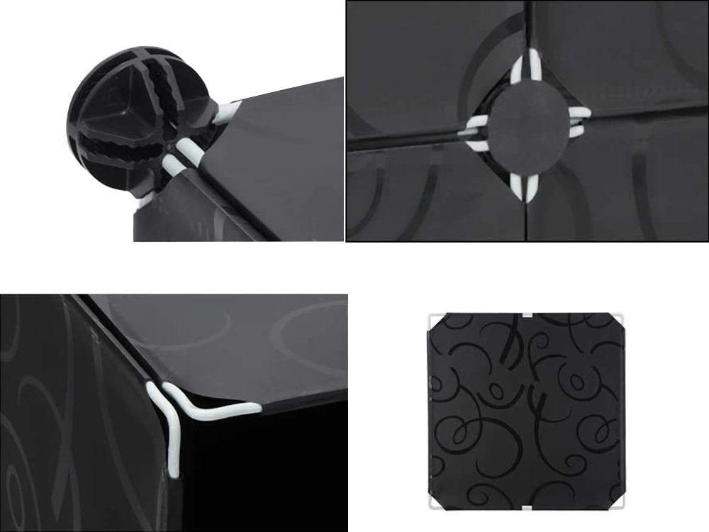 Modulärt skoskåp 6 hyllor 3 segment svart med transparenta fönster