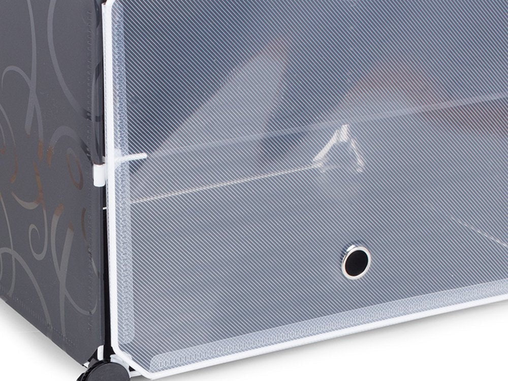 Modulärt skoskåp 6 hyllor 3 segment svart med transparenta fönster