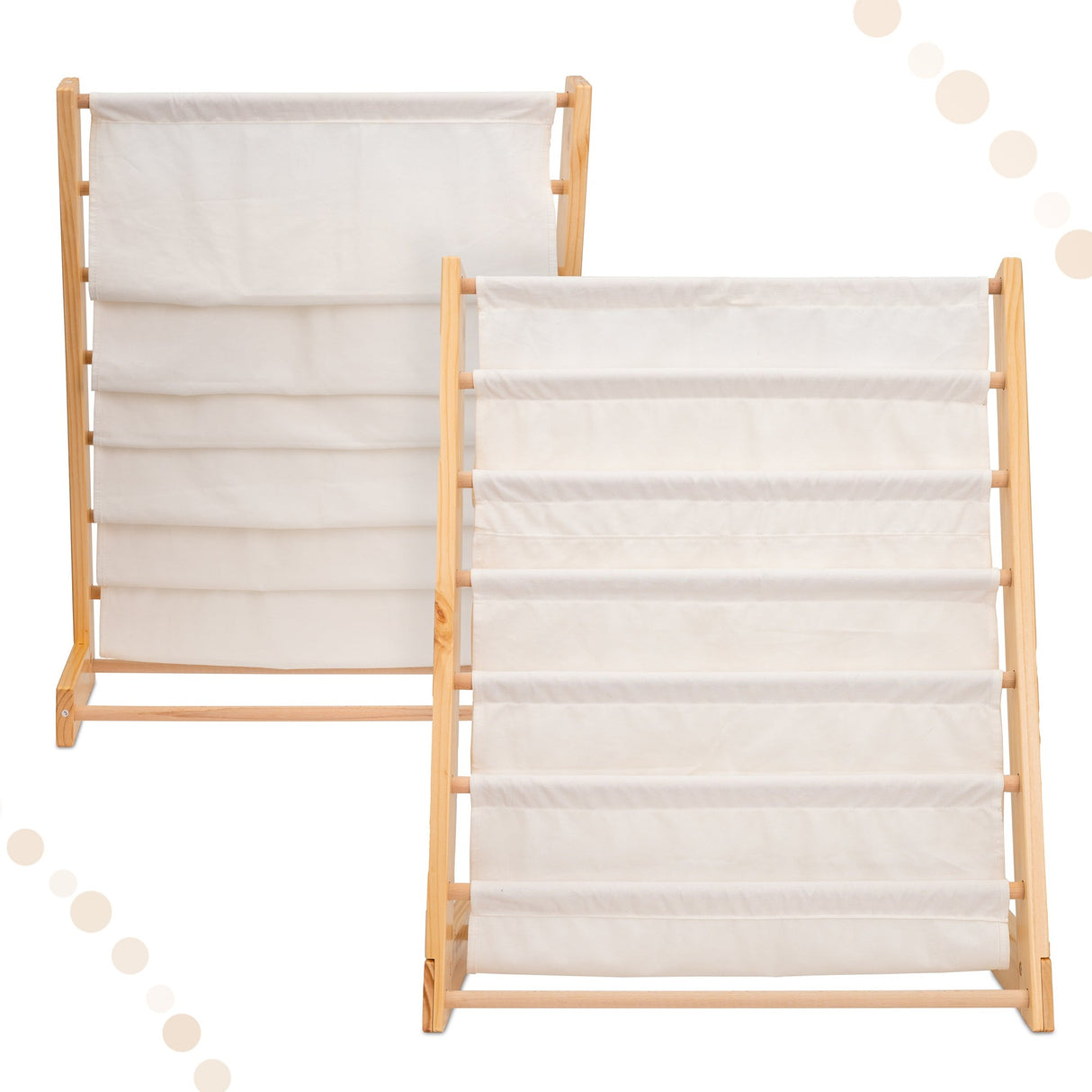 Montessori barnbokhylla med 6 fickor, trä/bomull, 63x76,5x30 cm