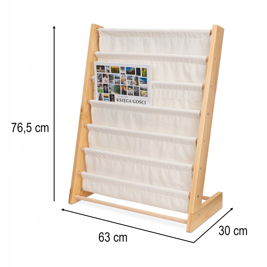 Montessori barnbokhylla med 6 fickor, trä/bomull, 63x76,5x30 cm