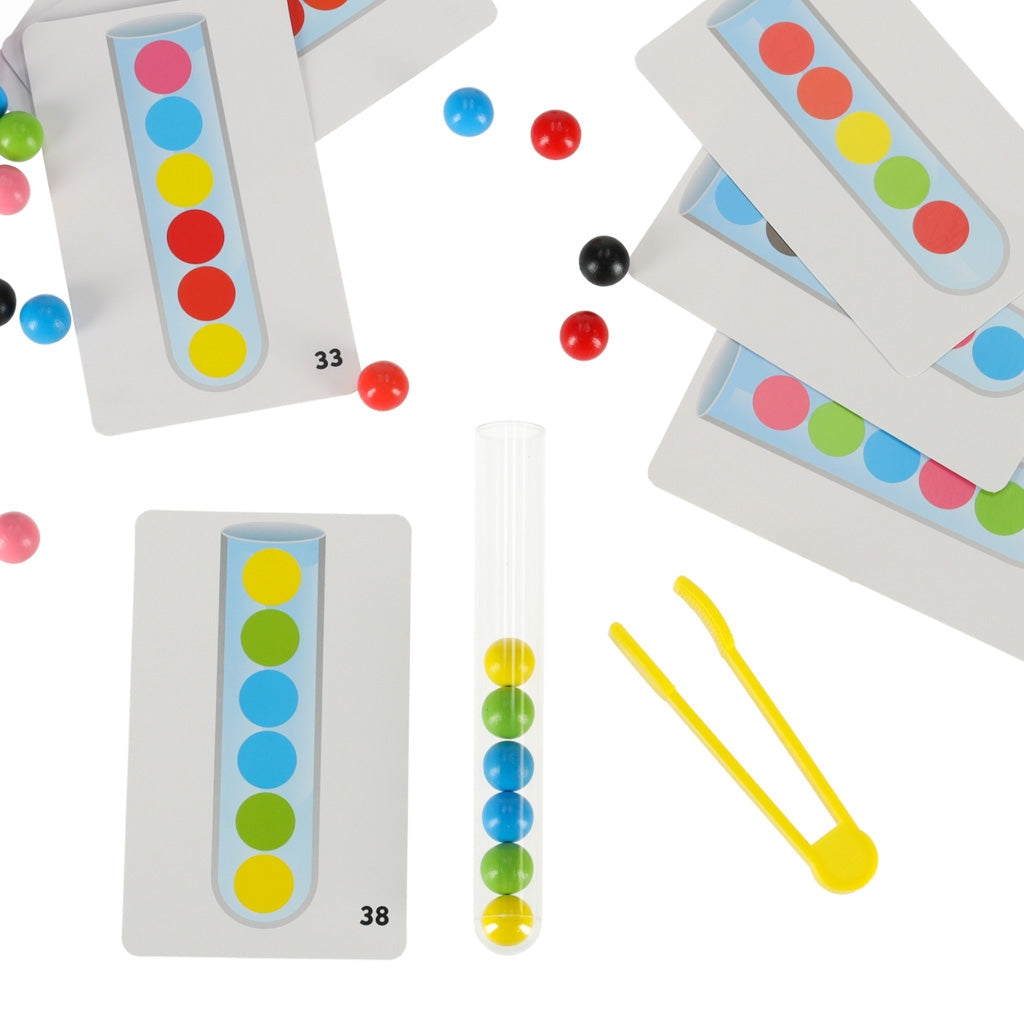 Montessori sorteringsset med bollar 40 st, tång, bricka & 24 kort