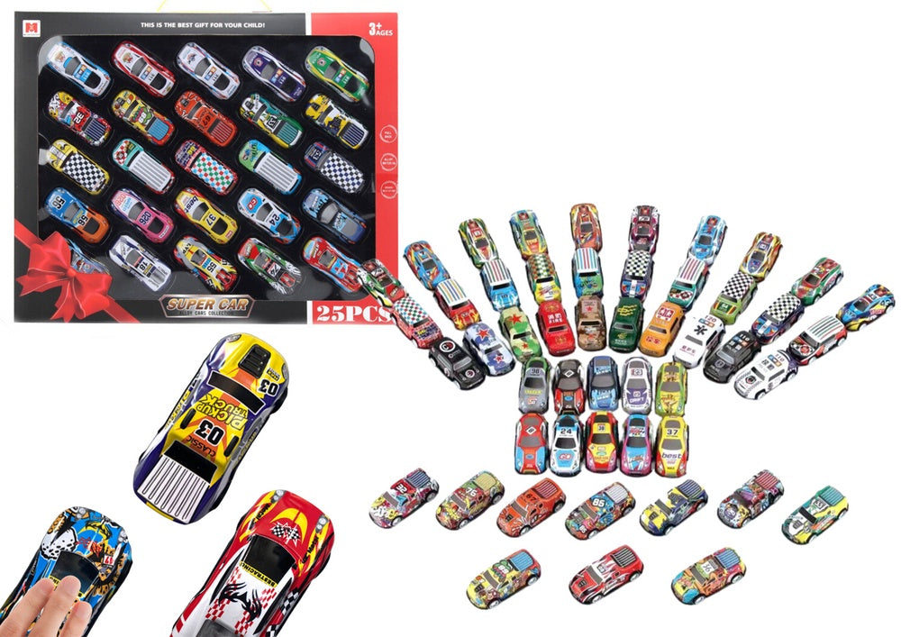 Motoriserade leksaksbilar set 25-pack metall/plast 7 cm