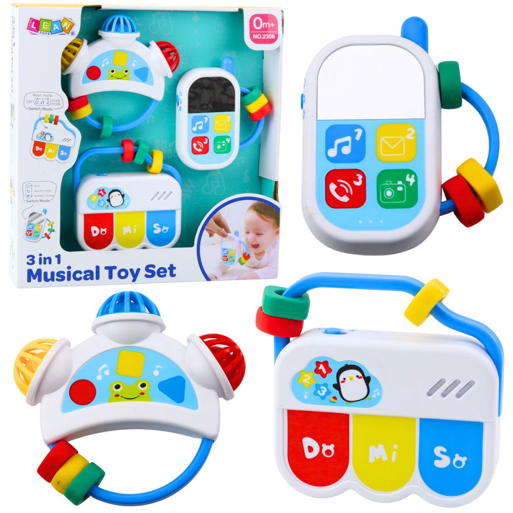 Musikleksakset 3-i-1 för baby – musiktelefon, nycklar & tamburin