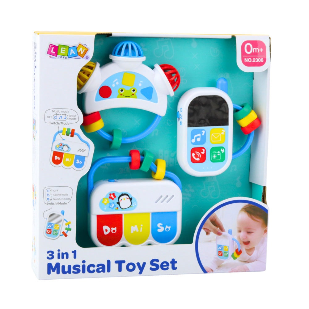Musikleksakset 3-i-1 för baby – musiktelefon, nycklar & tamburin