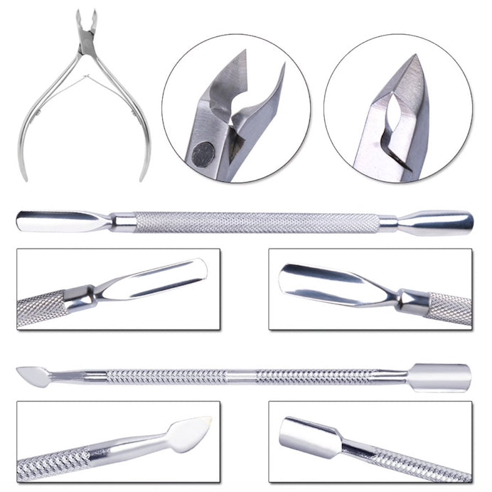 Nagelbandskit 3 delar i metall – nagelbandssax + 2 nagelbandspusher