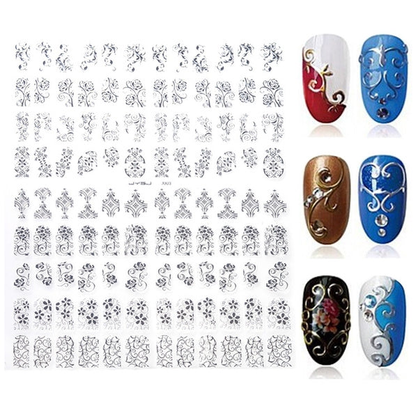 Nageldekorationer 3D-blommor självhäftande 108 st ark 18x21,7 cm