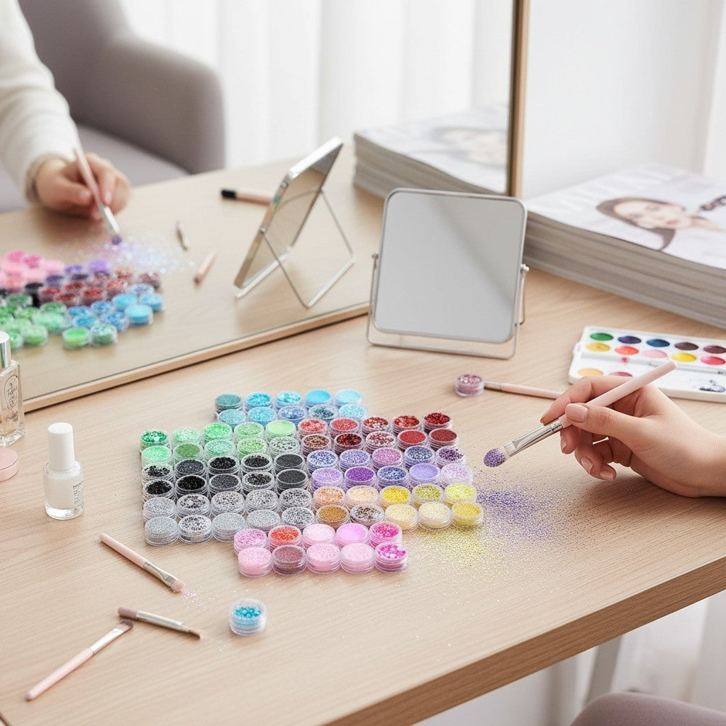 Nagelglitter 80-pack – Glittermix i Burkar – Flera Färger & Stilar för Nail Art och Dekoration