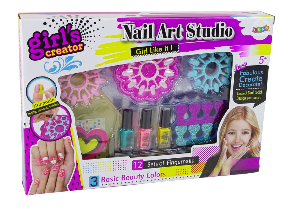 Nagelkonstset för barn 5+ med 3 vattenbaserade nagellack & 12 mallar