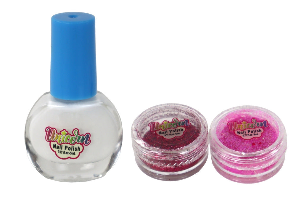 Nagelkonstset för barn 8+ med vitt nagellack, 2 glitter & stenciler
