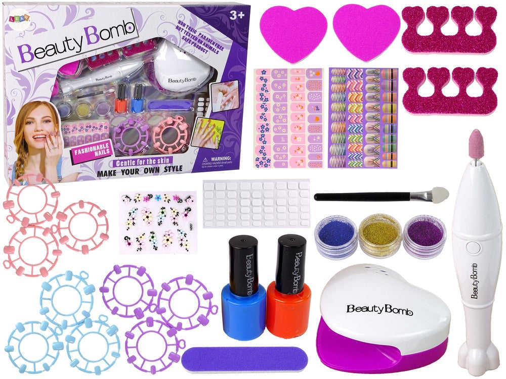 Nagellackset för barn med UV-lampa, fräs, 2 lack, glitter & stickers