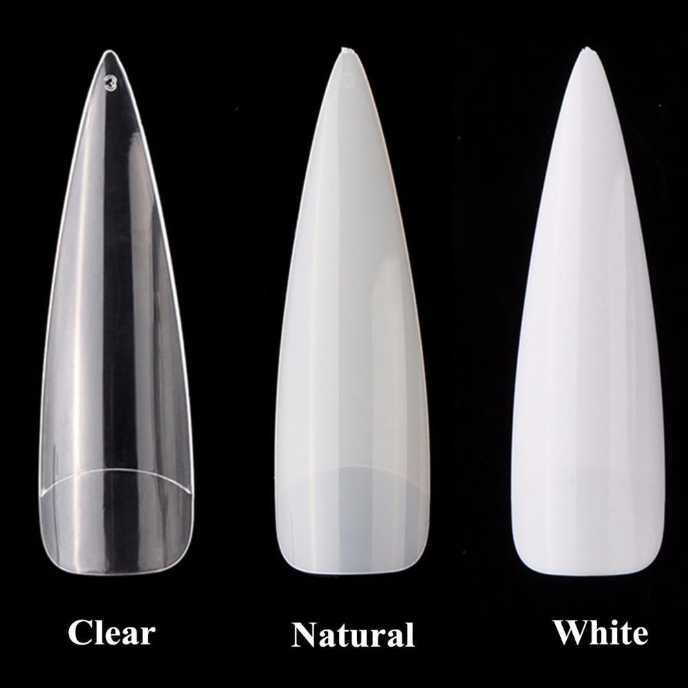 Nageltippar stiletto extra långa genomskinliga storlek 0-9 500 st