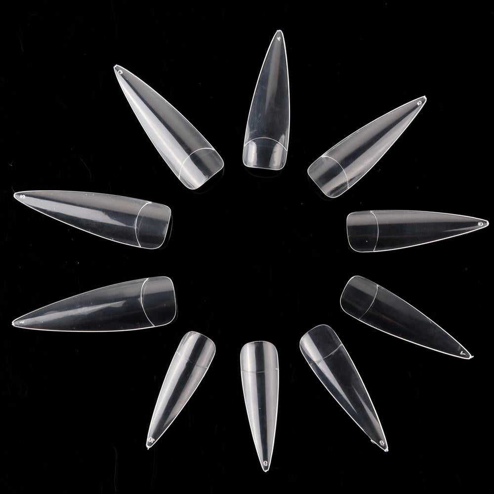 Nageltippar stiletto extra långa genomskinliga storlek 0-9 500 st