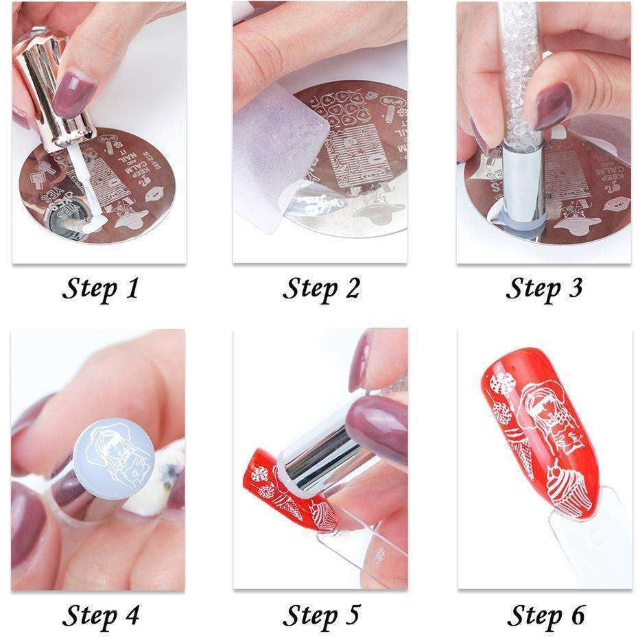 Nail art stämplingskit 2 st stämpeldynor med platta och skrapa