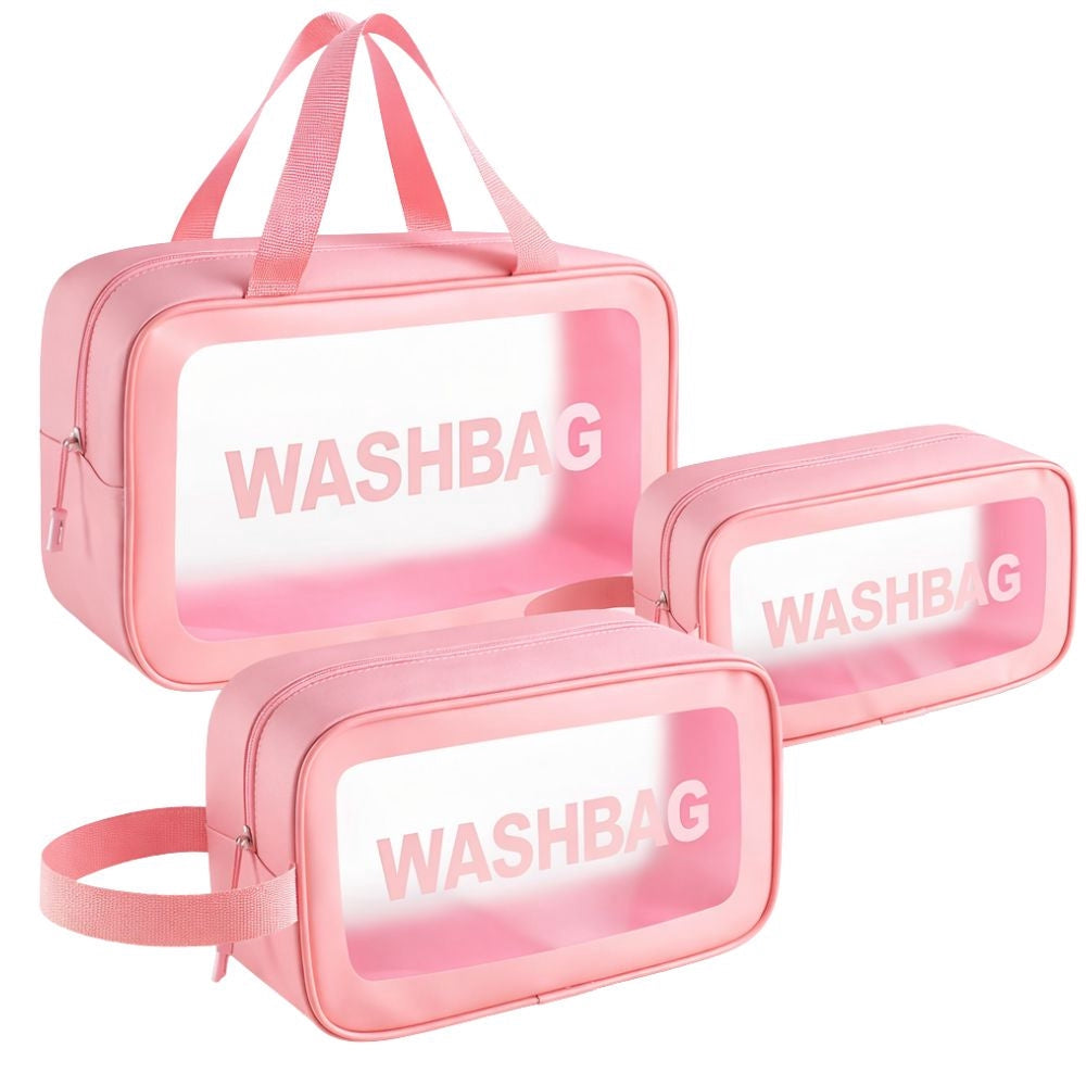 Necessärset 3 delar med transparent front rosa 30x20x8 cm