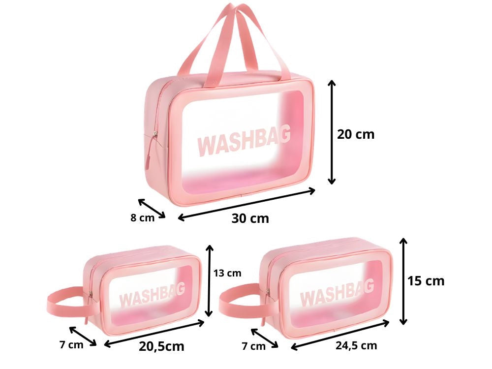 Necessärset 3 delar med transparent front rosa 30x20x8 cm
