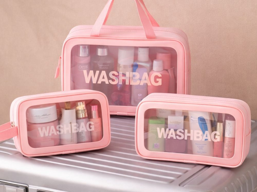 Necessärset 3 delar med transparent front rosa 30x20x8 cm
