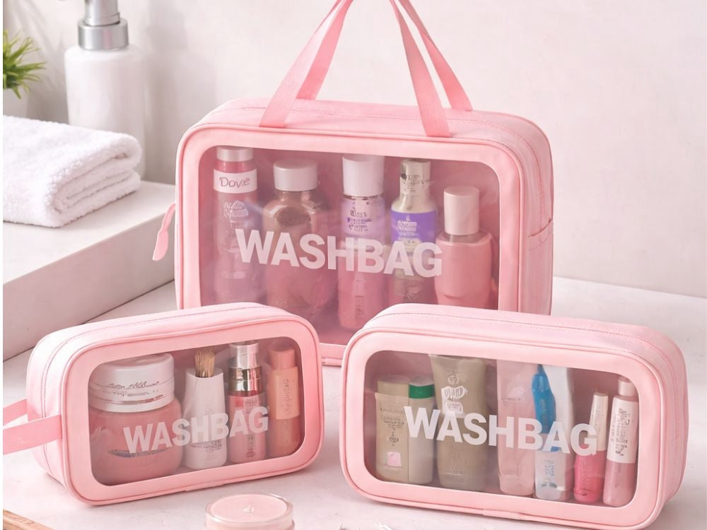 Necessärset 3 delar med transparent front rosa 30x20x8 cm