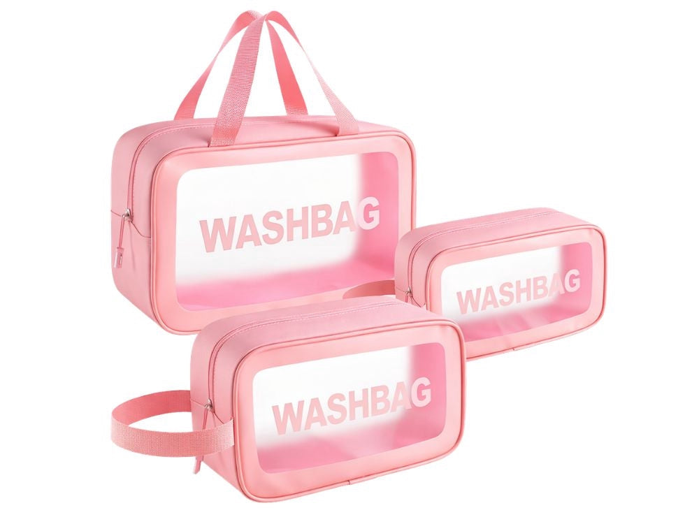 Necessärset 3 delar med transparent front rosa 30x20x8 cm