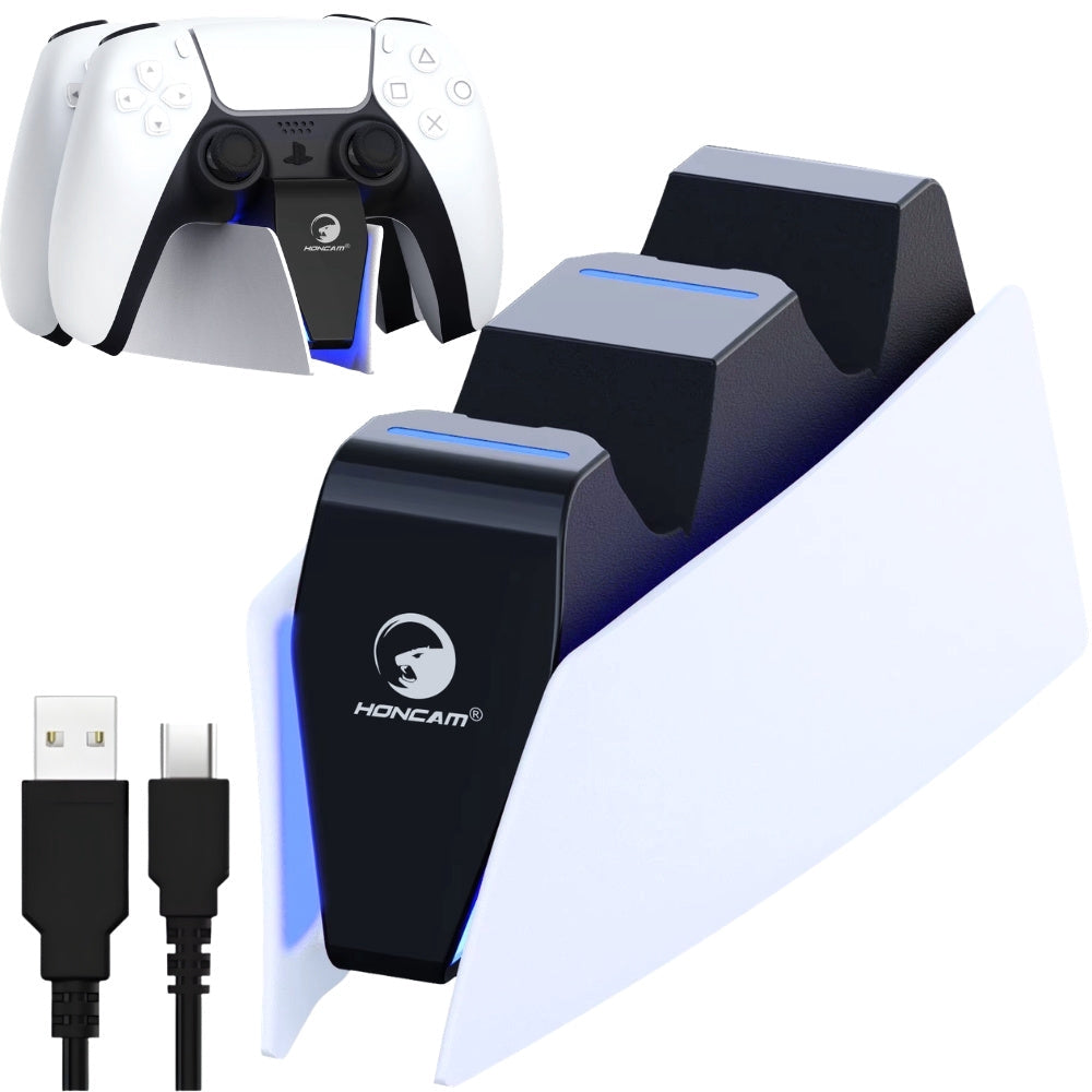 PS5 laddstation för 2 DualSense-kontroller med LED svart/vit USB