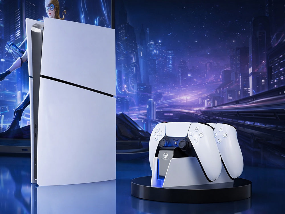 PS5 laddstation för 2 DualSense-kontroller med LED svart/vit USB