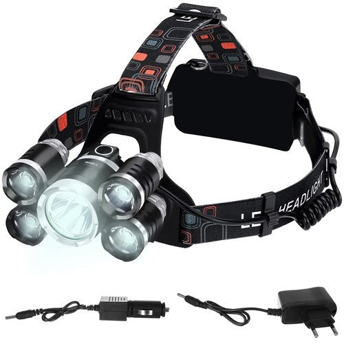 Pannlampa 5x Cree T6 LED 4 lägen 2x 6800mAh batteri med laddare