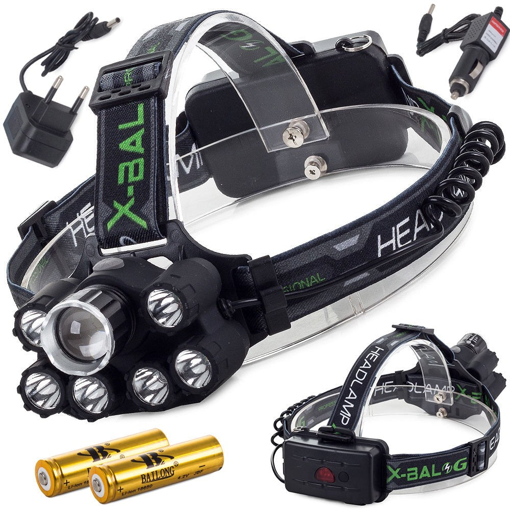 Pannlampa CREE XM-L T6 LED med UV och zoom, 2 batterier USB