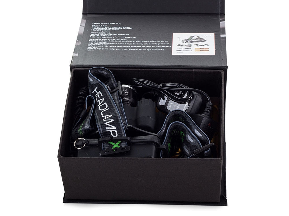Pannlampa CREE XM-L T6 LED med UV och zoom, 2 batterier USB