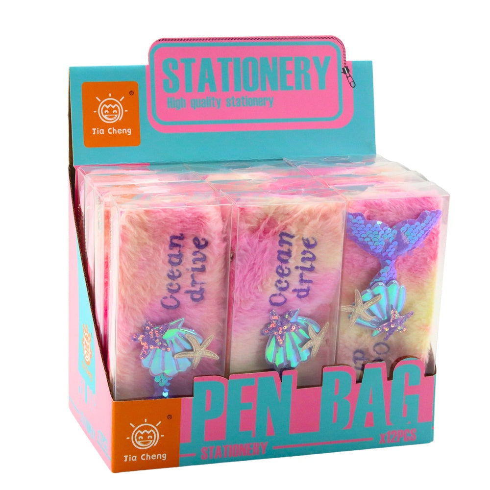 Pennfodral sjöjungfru rosa/lila 20x8,5 cm med paljetter 12-pack