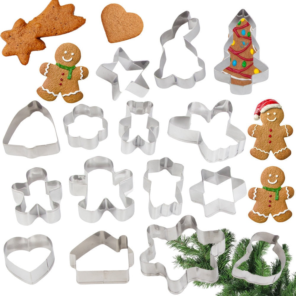 Pepparkaksformar julmotiv i stål 15-pack silver 5,5–9 cm