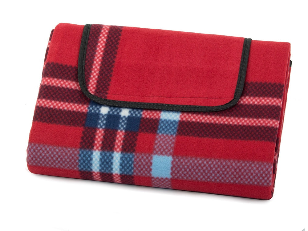 Picknickfilt 150x200 cm fleece med vattentät undersida röd rutig