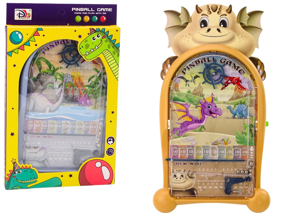 Pinballspel bordsspel 28x20 cm drak- och dinosauriemotiv beige