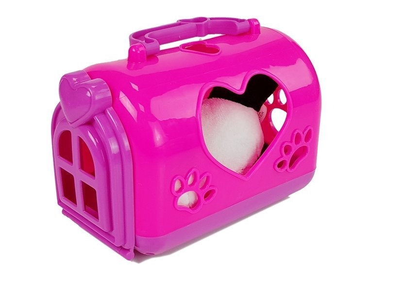 Plysch panda med transportör 13,5 cm – välj färg (vit/blå, rosa/lila)