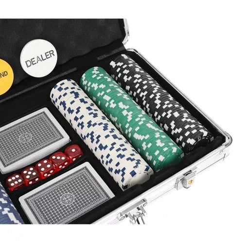 Poker set 300 marker 10 g med aluminiumväska, 2 kortlekar & tärningar
