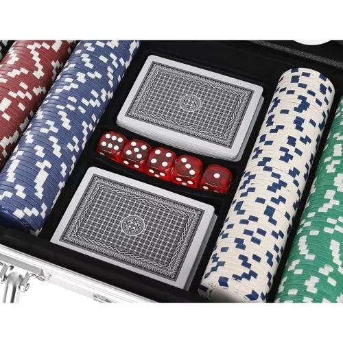 Poker set 300 marker 10 g med aluminiumväska, 2 kortlekar & tärningar