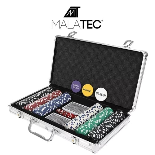 Poker set 300 marker 10 g med aluminiumväska, 2 kortlekar & tärningar
