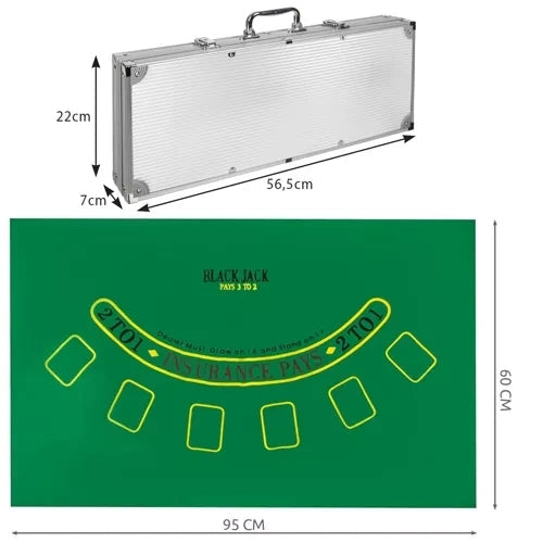 Pokerset 500 st marker med väska, plastchips med metallkärna