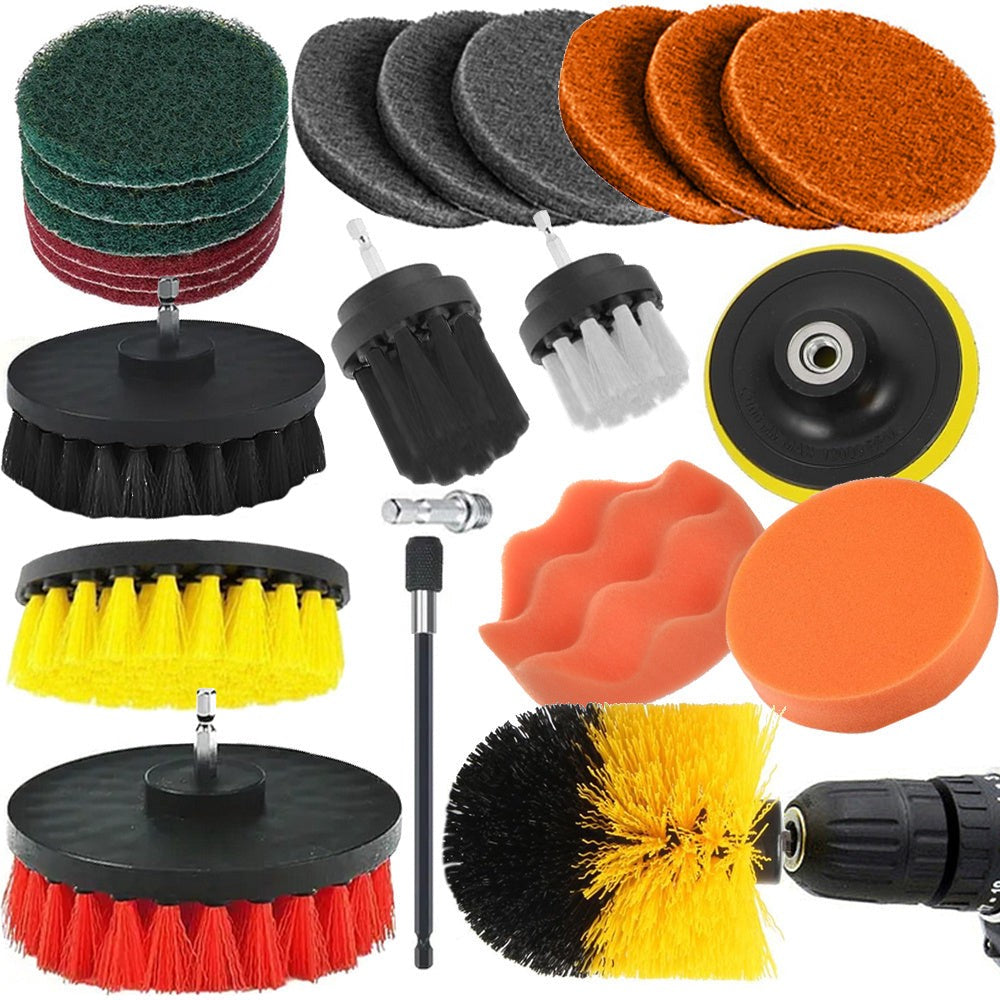 Poleringsset för borrmaskin 23 delar borstar och svampar M10/8 mm