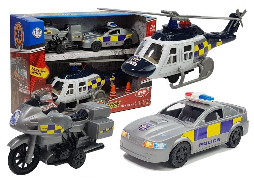 Polisfordon leksaksset 6 delar med helikopter ljus/ljud, 3+ år