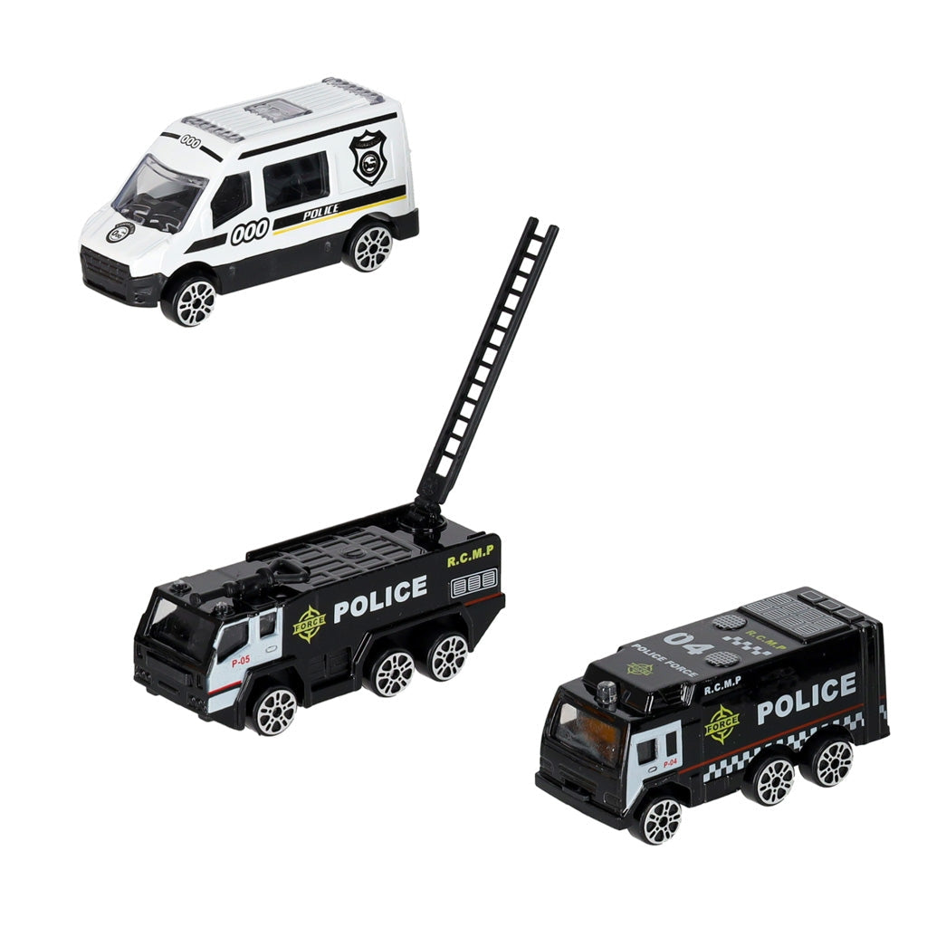 Polis transportflygplan leksak med 3 polisfordon, ljud/ljus, 7 skyltar