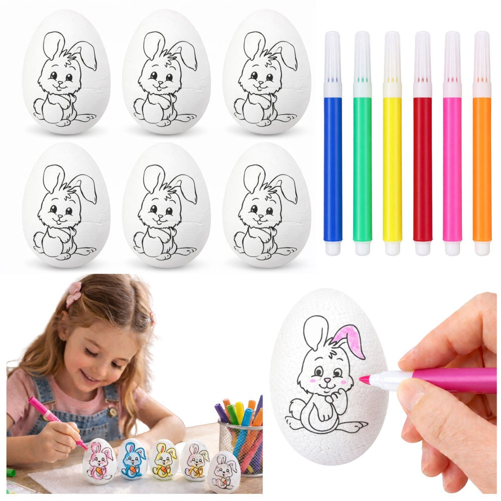 Polystyrenägg pysselset 6-pack med markörer, kanindesign