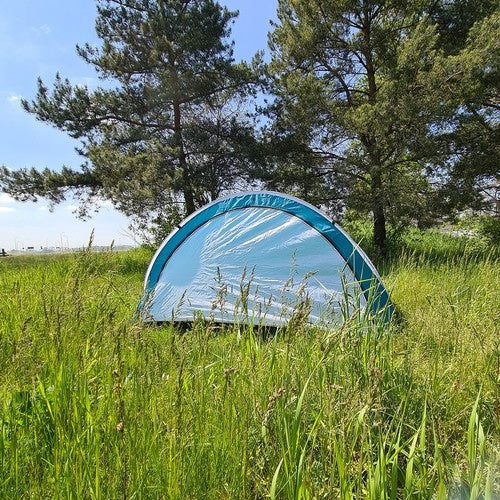 Pop-up strandtält 3-personers 200x120x110 cm blå/vit