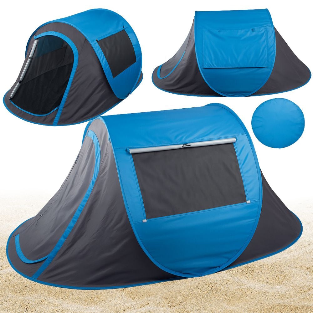 Pop-up strandtält UV-skydd med fönster/dragkedja gråblå 210x130