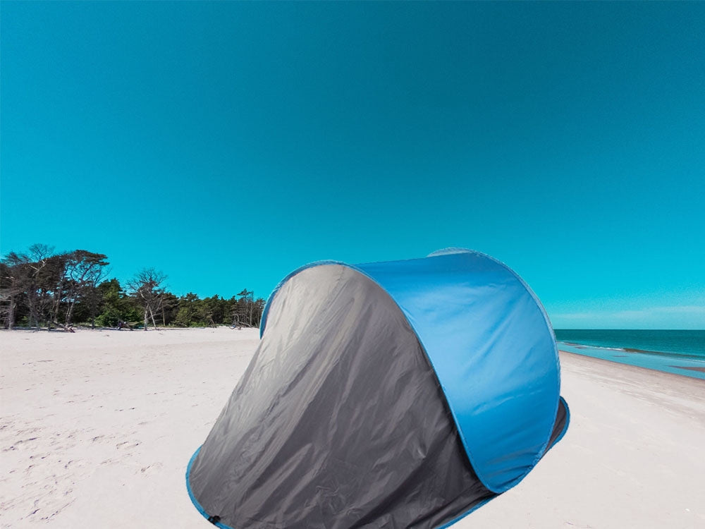 Pop-up strandtält UV-skydd med fönster/dragkedja gråblå 210x130