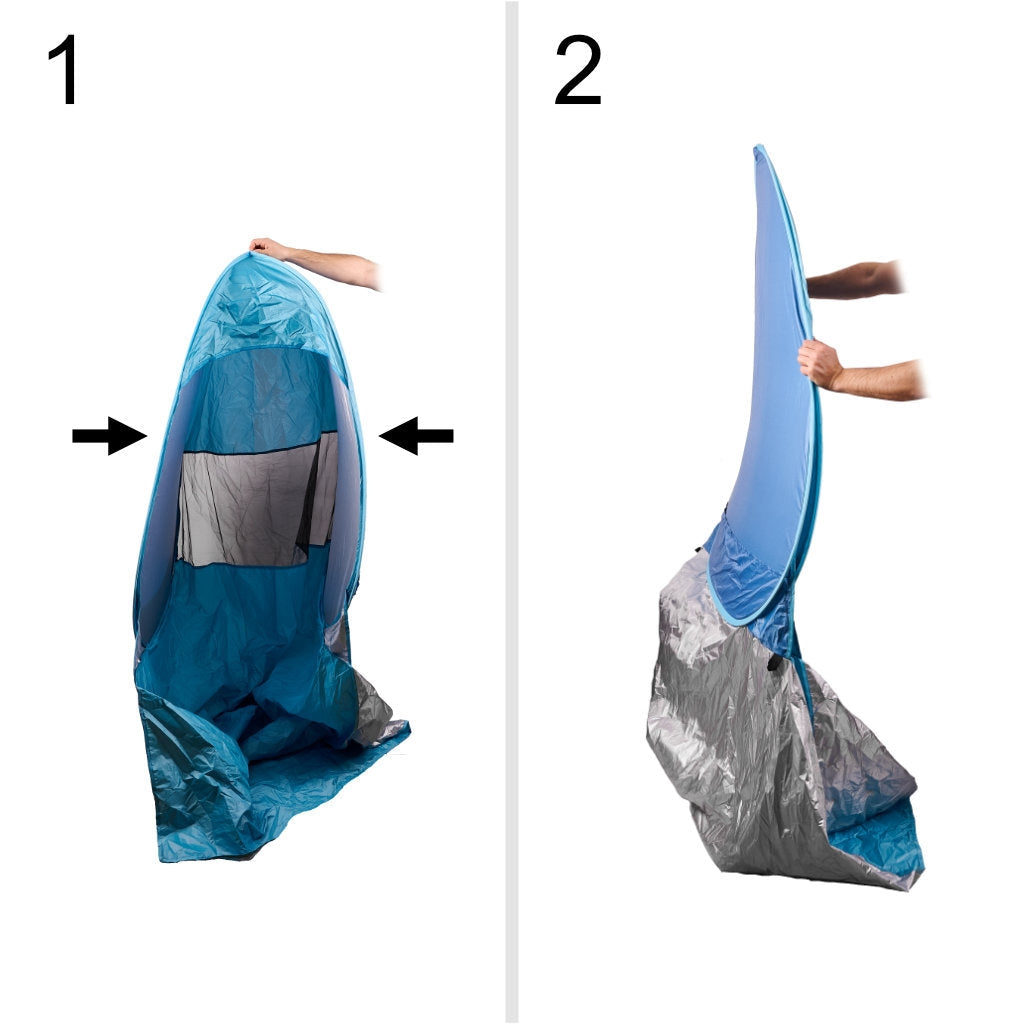 Pop-up strandtält UV-skydd silverbeläggning 140x120 cm med väska