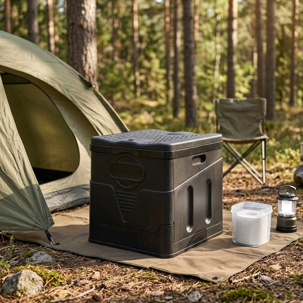 Portabel campingtoalett fällbar 20L svart inkl 12 påsar
