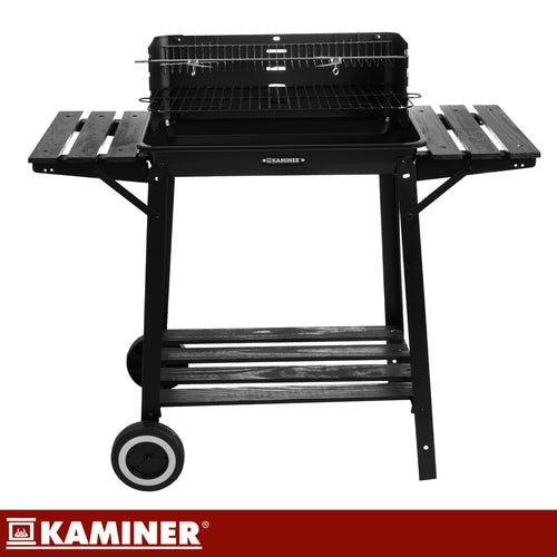 Portabel kolgrill med lock, rotisserie och övergrill 93x41x86 cm