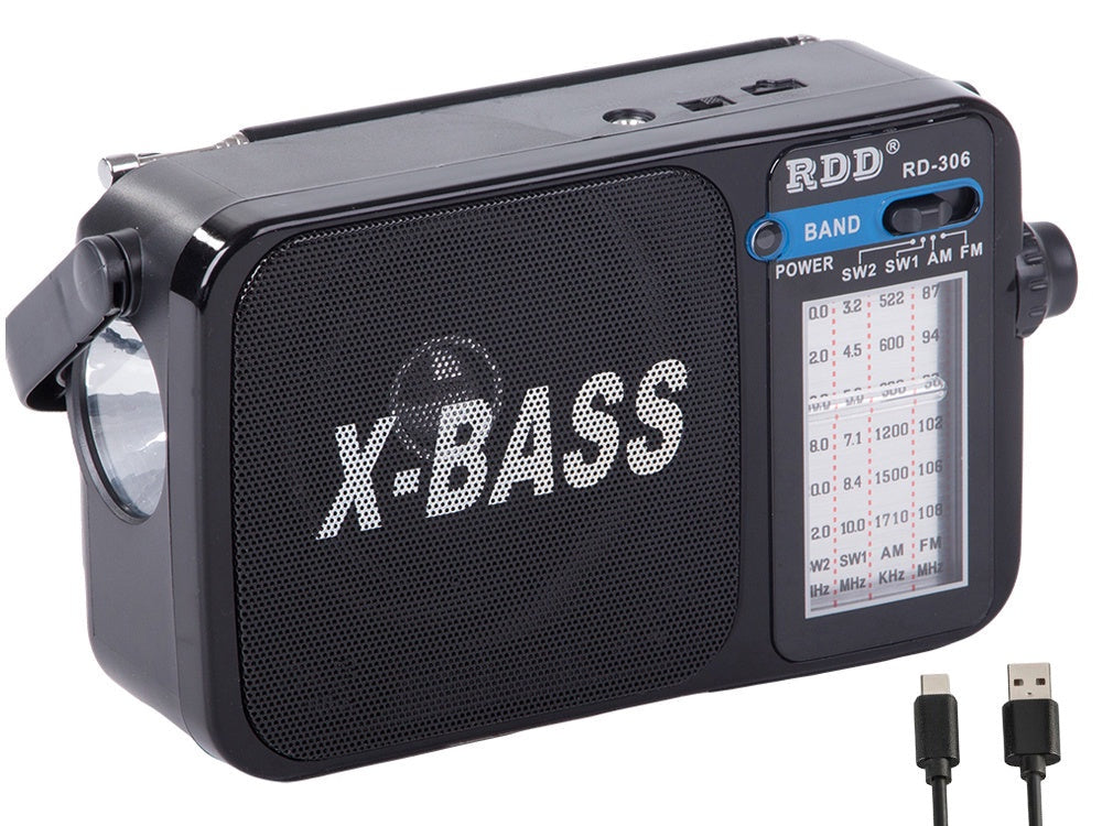 Portabel radio FM/AM/kortvåg med LED-ficklampa USB-C svart