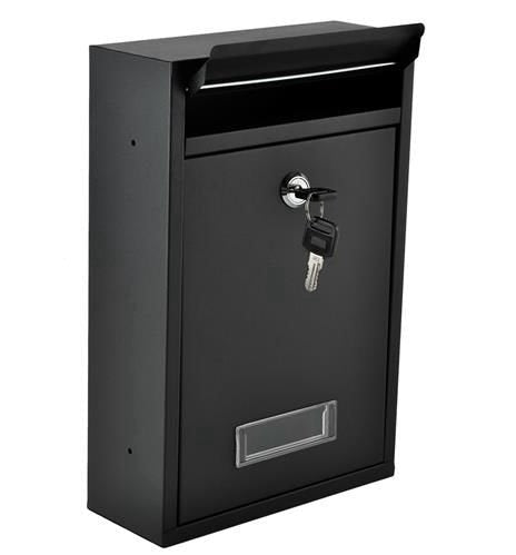 Postlåda svart galvaniserat stål med lock och 2 nycklar 32 cm