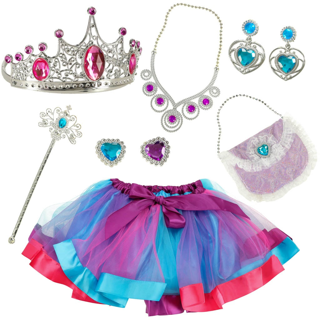 Prinsesskostym barn 9-delars set med tutu, krona, tiara & smycken